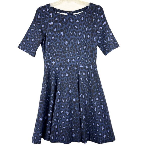 Kate Spade Blue Broome Street Leopard Lace Up Ponte Fit & Flare Dress Sz S Glam - Picture 3 of 13